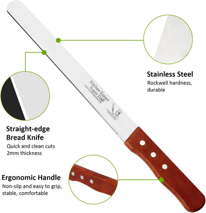Bread Knife, Stainless Steel straight-edge Bread Knife for Homemade Bread, Cakes & Bagels, 10 Inch Kitchens Knifes Saw Breads Cutter, Bagel Sourdough Slicer Knifes with Wooden Handle
