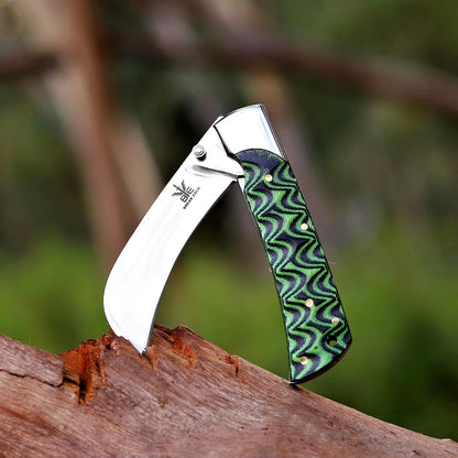 Handcrafted Damascus Steel Rus Lock Pocket Knife with, Traditional Folding Blade, Everyday carry, with leather sheath (Ram)