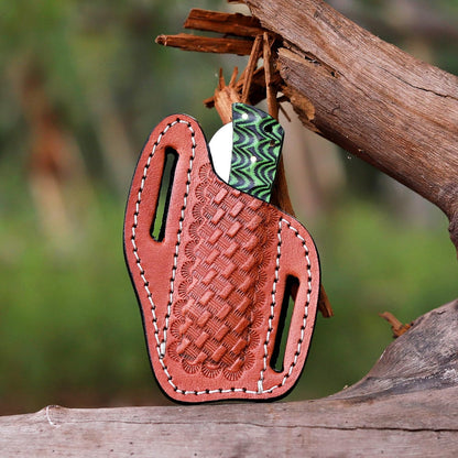 Handcrafted Damascus Steel Rus Lock Pocket Knife with, Traditional Folding Blade, Everyday carry, with leather sheath (Ram)