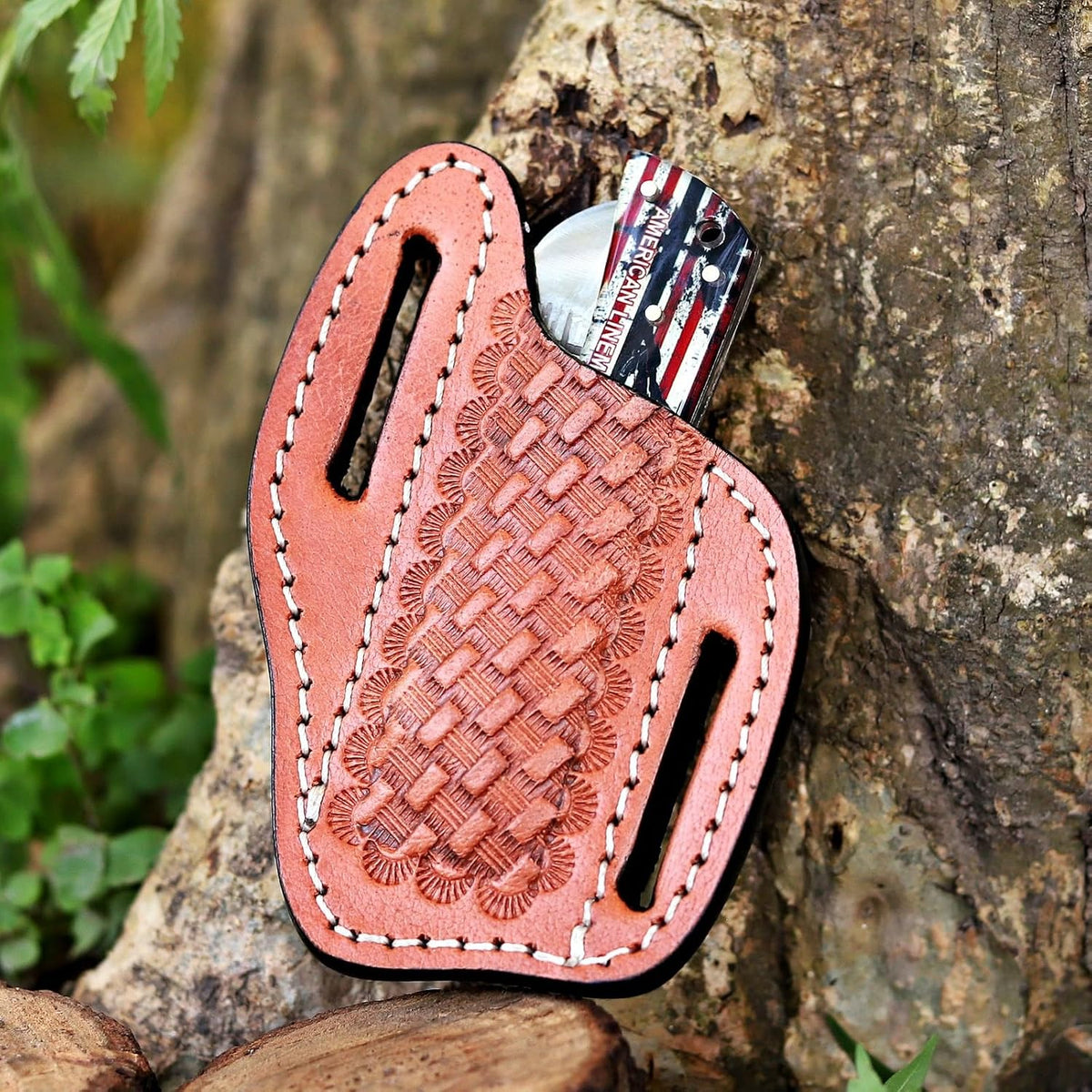Handcrafted Damascus Steel Rus Lock Pocket Knife with, Traditional Folding Blade, Everyday carry, with leather sheath (Ram)