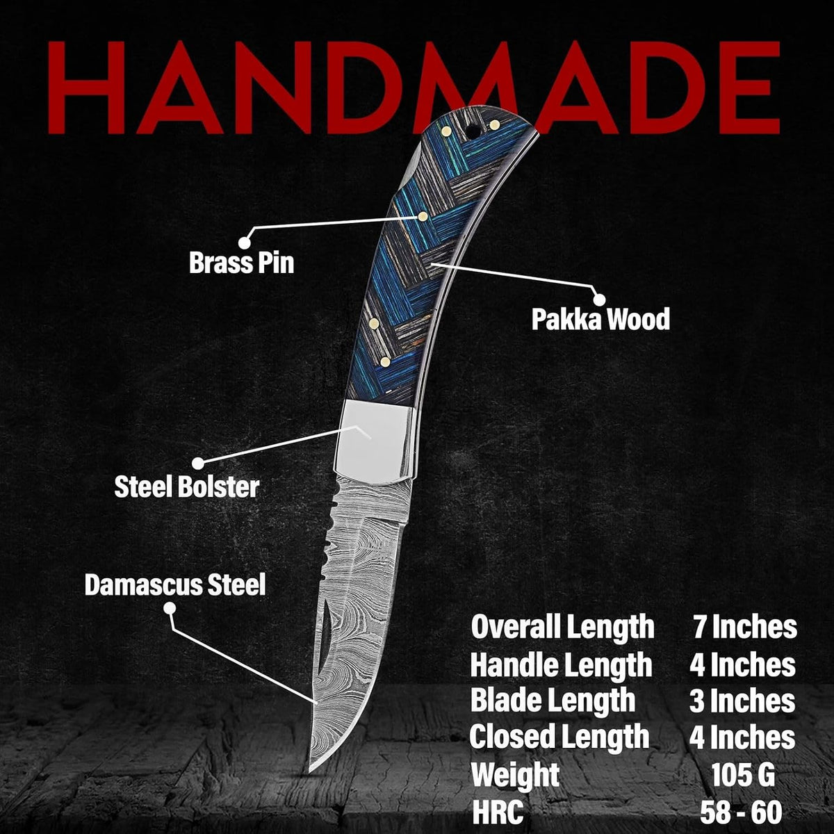 Handcrafted Damascus Steel Rus Lock Pocket Knife with, Traditional Folding Blade, Everyday carry, with leather sheath (Ram)