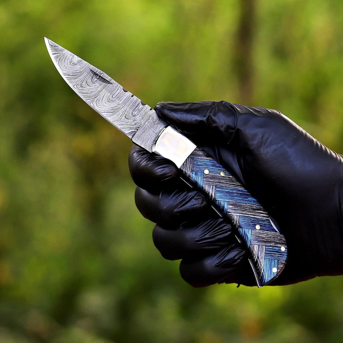 Handcrafted Damascus Steel Rus Lock Pocket Knife with, Traditional Folding Blade, Everyday carry, with leather sheath (Ram)