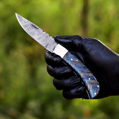 Handcrafted Damascus Steel Rus Lock Pocket Knife with, Traditional Folding Blade, Everyday carry, with leather sheath (Ram)