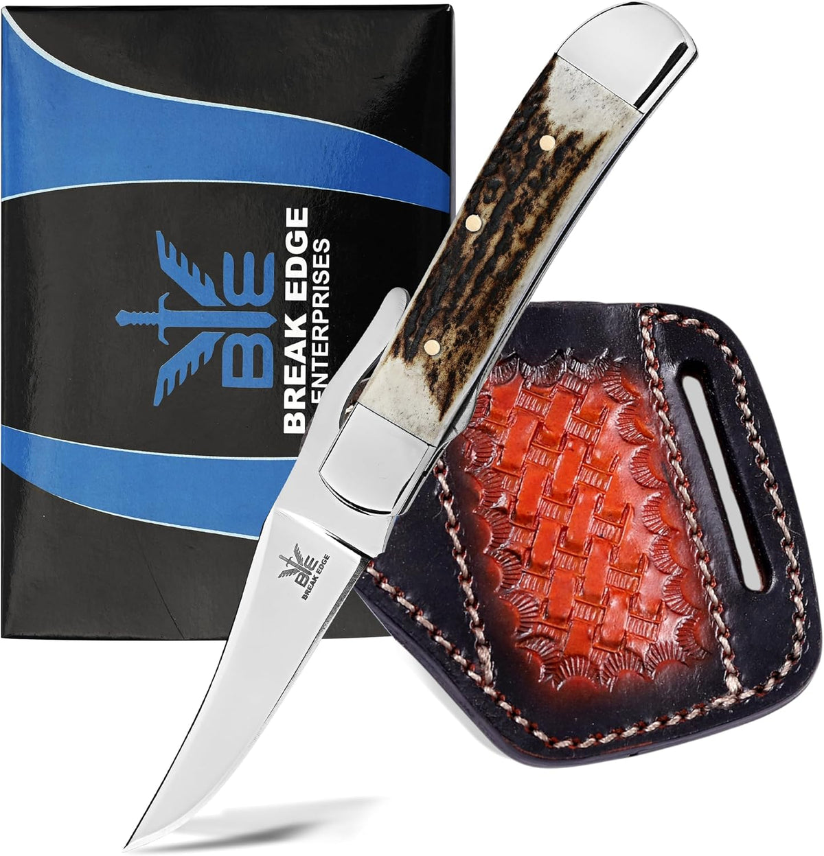 Handcrafted Damascus Steel Rus Lock Pocket Knife with, Traditional Folding Blade, Everyday carry, with leather sheath (Ram)