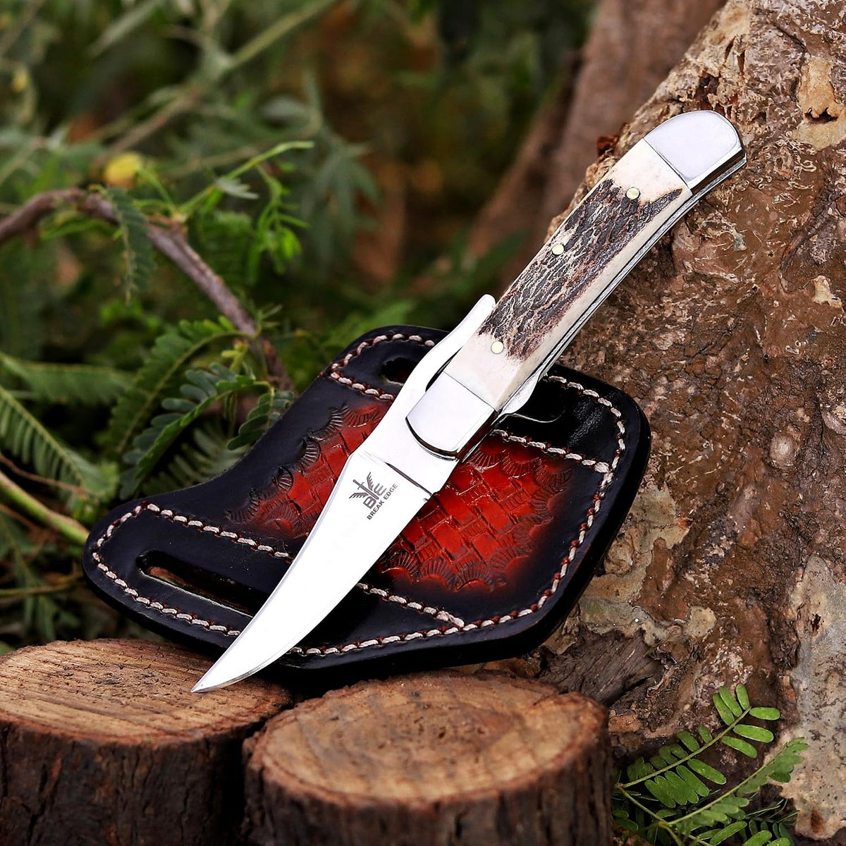 Handcrafted Damascus Steel Rus Lock Pocket Knife with, Traditional Folding Blade, Everyday carry, with leather sheath (Ram)