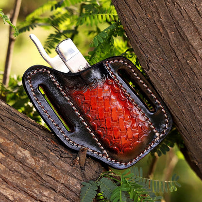 Handcrafted Damascus Steel Rus Lock Pocket Knife with, Traditional Folding Blade, Everyday carry, with leather sheath (Ram)