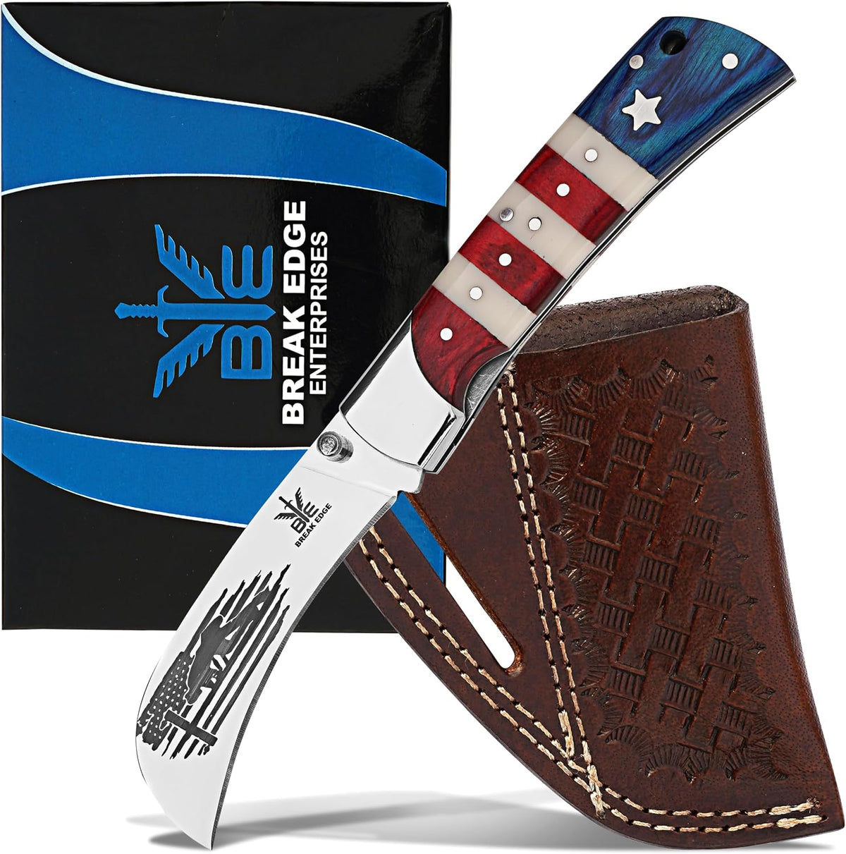 Handcrafted Damascus Steel Rus Lock Pocket Knife with, Traditional Folding Blade, Everyday carry, with leather sheath (Ram)