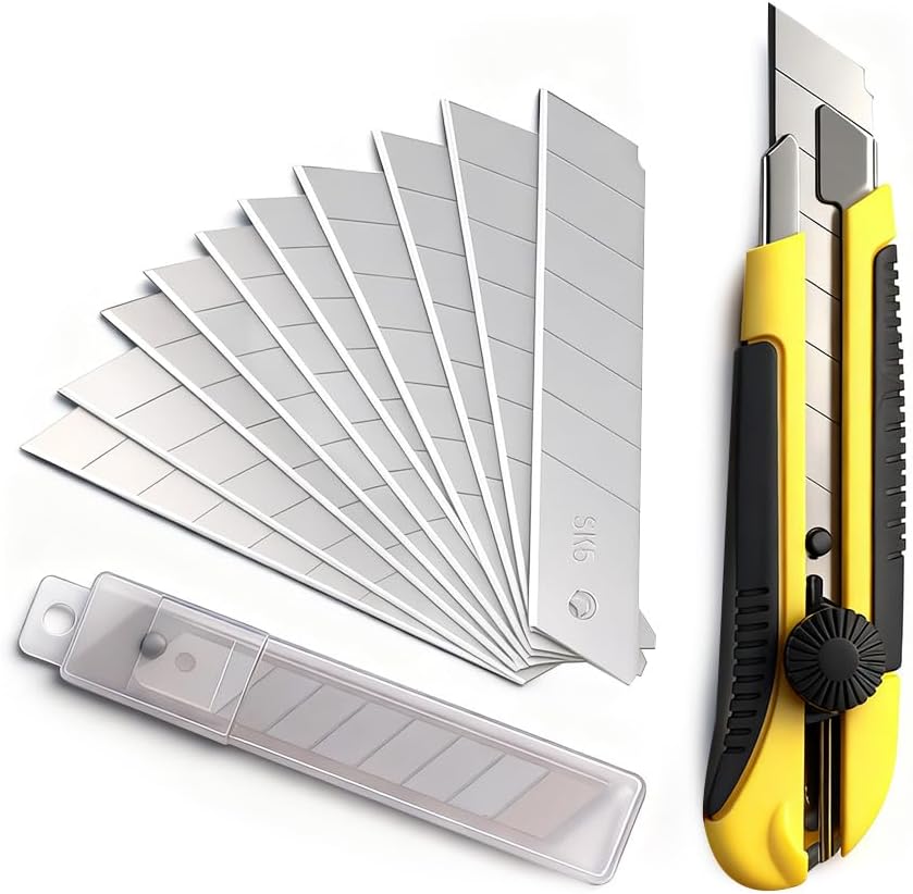 Box Cutter Retractable 25MM Long Utility Knife With 10pcs Blades Refills | Heavy Duty Exacto Knife Razor Knife Utility, Snap Off Blades Box Cutter with Rubber Grip for Cardboard, Boxes, DIY Crafts