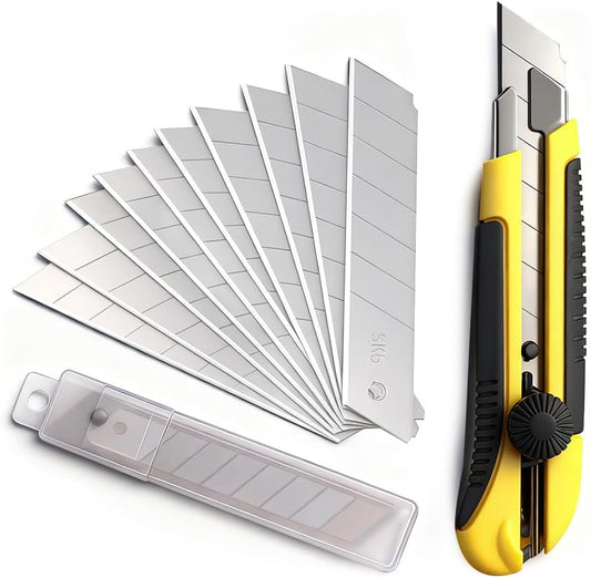 Box Cutter Retractable 25MM Long Utility Knife With 10pcs Blades Refills | Heavy Duty Exacto Knife Razor Knife Utility, Snap Off Blades Box Cutter with Rubber Grip for Cardboard, Boxes, DIY Crafts