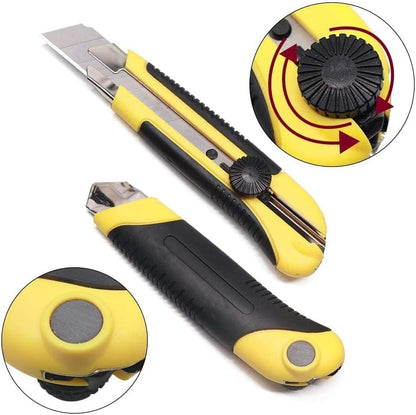 Box Cutter Retractable 25MM Long Utility Knife With 10pcs Blades Refills | Heavy Duty Exacto Knife Razor Knife Utility, Snap Off Blades Box Cutter with Rubber Grip for Cardboard, Boxes, DIY Crafts