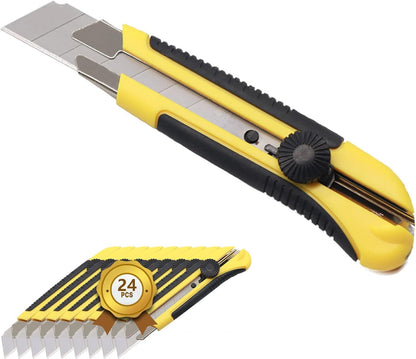 Box Cutter Retractable 25MM Long Utility Knife With 10pcs Blades Refills | Heavy Duty Exacto Knife Razor Knife Utility, Snap Off Blades Box Cutter with Rubber Grip for Cardboard, Boxes, DIY Crafts