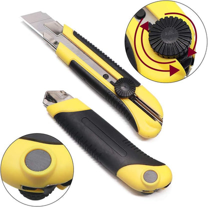 Box Cutter Retractable 25MM Long Utility Knife With 10pcs Blades Refills | Heavy Duty Exacto Knife Razor Knife Utility, Snap Off Blades Box Cutter with Rubber Grip for Cardboard, Boxes, DIY Crafts