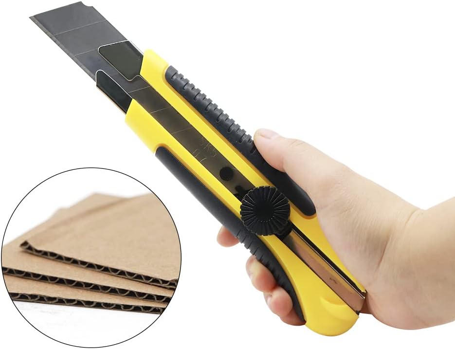 Box Cutter Retractable 25MM Long Utility Knife With 10pcs Blades Refills | Heavy Duty Exacto Knife Razor Knife Utility, Snap Off Blades Box Cutter with Rubber Grip for Cardboard, Boxes, DIY Crafts