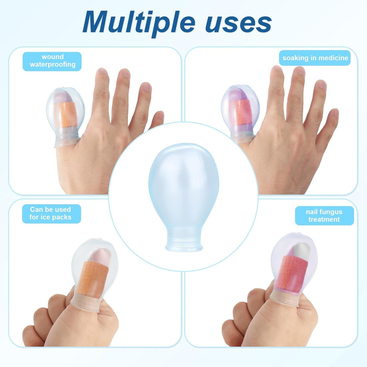 4pcs Waterproof Thumb Protector, Reusable Silicone Finger Sleeve Cover Rubber Cots with Nursing Bandage for Shower Swimming Pedicure Manicure Nail Soaking & Wound Protection Guard