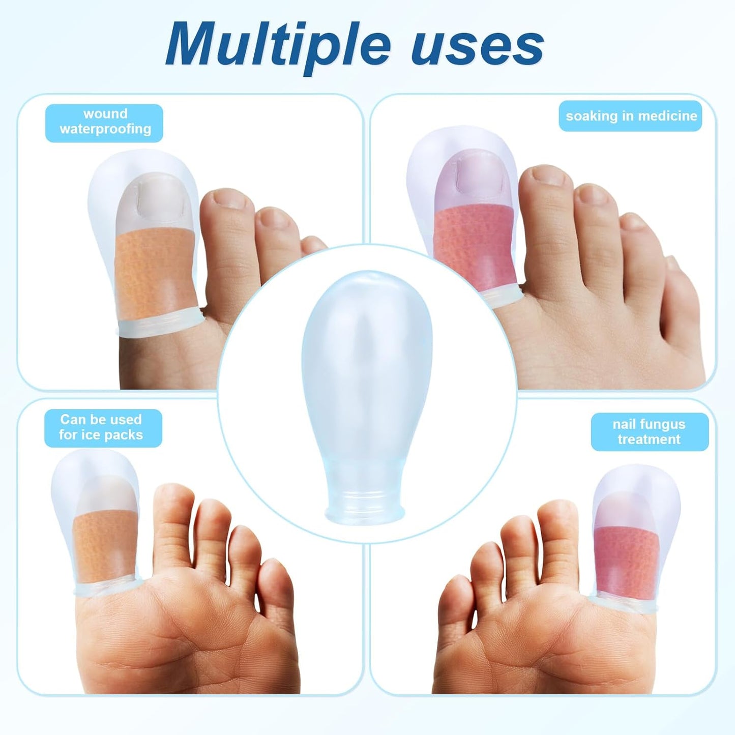 4pcs Waterproof Thumb Protector, Reusable Silicone Finger Sleeve Cover Rubber Cots with Nursing Bandage for Shower Swimming Pedicure Manicure Nail Soaking & Wound Protection Guard