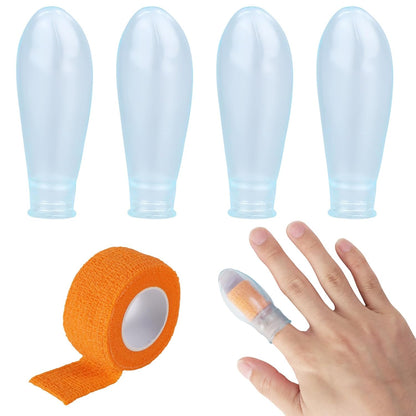 4pcs Waterproof Thumb Protector, Reusable Silicone Finger Sleeve Cover Rubber Cots with Nursing Bandage for Shower Swimming Pedicure Manicure Nail Soaking & Wound Protection Guard