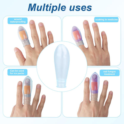 4pcs Waterproof Thumb Protector, Reusable Silicone Finger Sleeve Cover Rubber Cots with Nursing Bandage for Shower Swimming Pedicure Manicure Nail Soaking & Wound Protection Guard