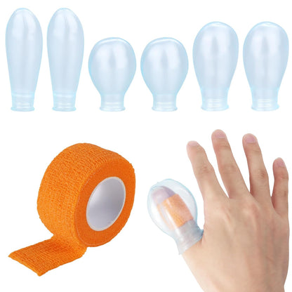 4pcs Waterproof Thumb Protector, Reusable Silicone Finger Sleeve Cover Rubber Cots with Nursing Bandage for Shower Swimming Pedicure Manicure Nail Soaking & Wound Protection Guard