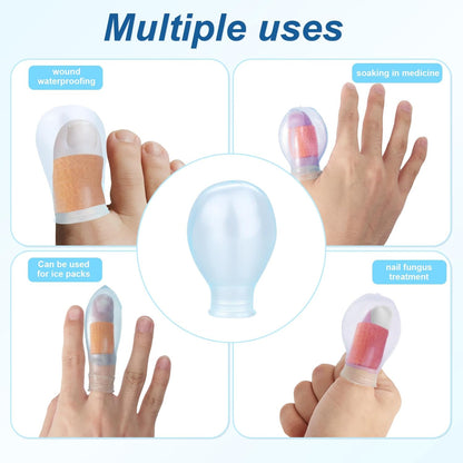4pcs Waterproof Thumb Protector, Reusable Silicone Finger Sleeve Cover Rubber Cots with Nursing Bandage for Shower Swimming Pedicure Manicure Nail Soaking & Wound Protection Guard
