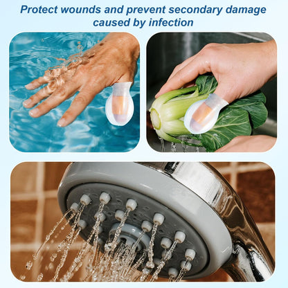 4pcs Waterproof Thumb Protector, Reusable Silicone Finger Sleeve Cover Rubber Cots with Nursing Bandage for Shower Swimming Pedicure Manicure Nail Soaking & Wound Protection Guard