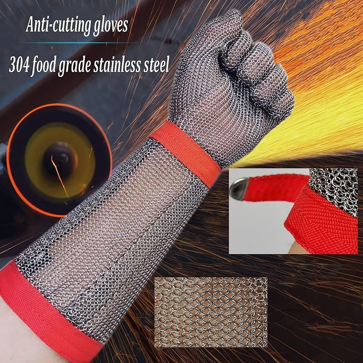 Cut Resistant Gloves Extended Arms Safety Work Stainless Steel Mesh Chainmail Gloves For Kitchen Meat Cutting