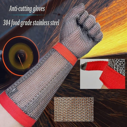 Cut Resistant Gloves Extended Arms Safety Work Stainless Steel Mesh Chainmail Gloves For Kitchen Meat Cutting