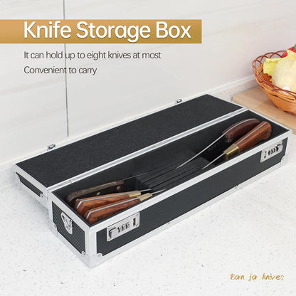 Chef’s Knife Case Aluminum Hard Case with Dual Combination Locks Cultery Carrier Portable Knife Organizer Block Holders Protectors With 8 Slots Can Hold Home Pure Black