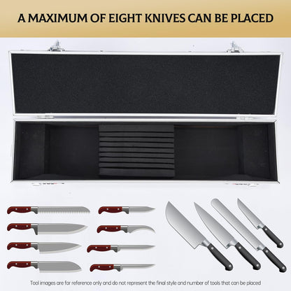 Chef’s Knife Case Aluminum Hard Case with Dual Combination Locks Cultery Carrier Portable Knife Organizer Block Holders Protectors With 8 Slots Can Hold Home Pure Black