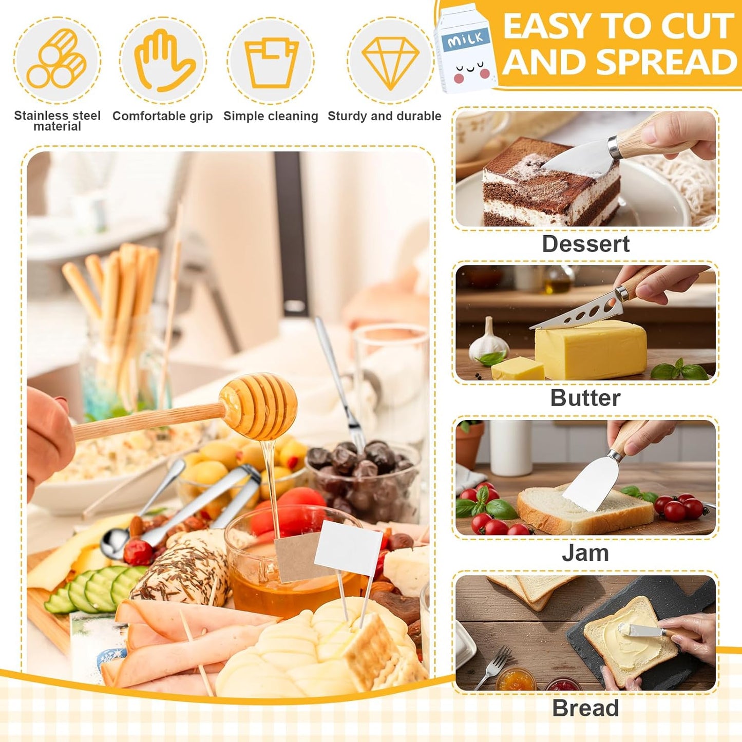 530 Pcs Charcuterie Board Accessories Cheese Butter Spreader Knife Set Butcher Paper Roll Serving Tongs Forks Spoons Dipping Bowls Dippers Cocktail Picks for Party Wedding Christmas (Silver)