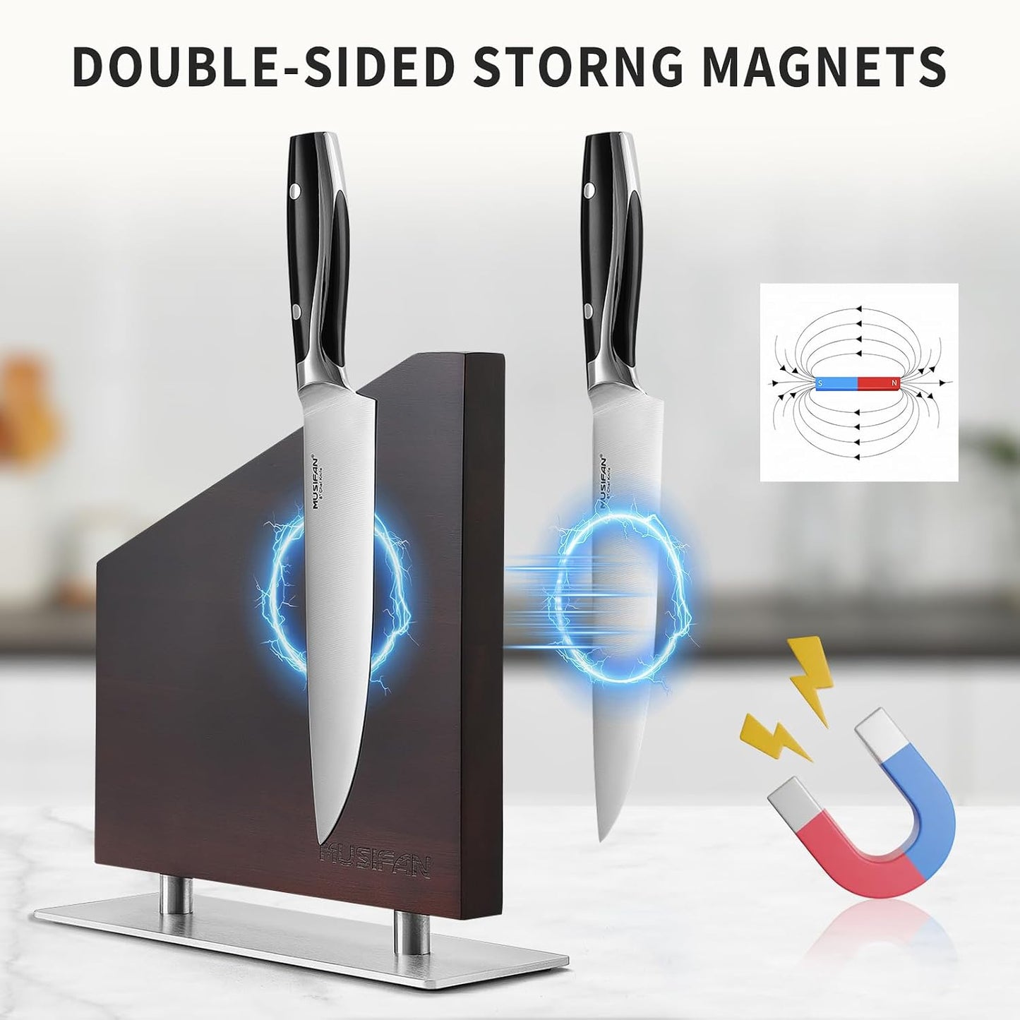 Magnetic Knife Block Without Knives,Magnetic Universal Stands with Strong Enhanced Magnets Strip Kitchen Storage Cutlery Large Organizer ，Knife Holder for Kitchen Organizer
