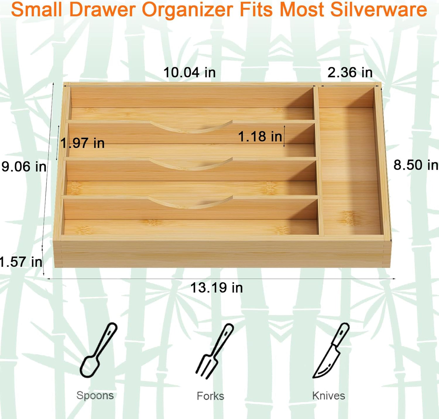 Bamboo Utensil Organizer for Kitchen Drawers, Expandable Utensil Tray and Cutlery Silverware Holder,Wood Drawer Dividers with 7 Adjustable Slots