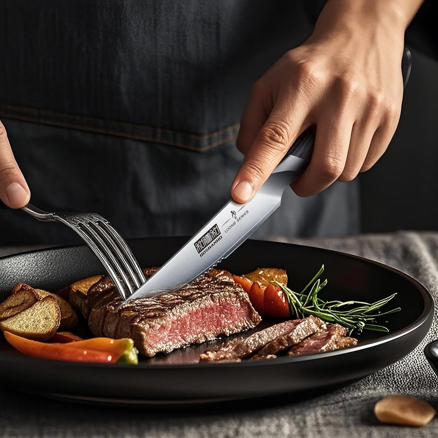 Steak Knives Set of 6 with Block, 4.5 In Serrated Steak Knife Set | Multipurpose Japanese High Carbon Steel Kitchen Steak Knives with Ergonomic Handle, Ideal Gifts