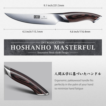 Steak Knives Set of 6 with Block, 4.5 In Serrated Steak Knife Set | Multipurpose Japanese High Carbon Steel Kitchen Steak Knives with Ergonomic Handle, Ideal Gifts