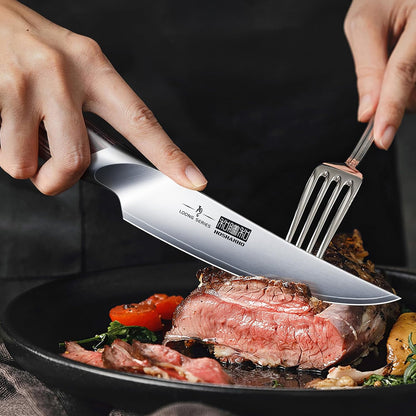 Steak Knives Set of 6 with Block, 4.5 In Serrated Steak Knife Set | Multipurpose Japanese High Carbon Steel Kitchen Steak Knives with Ergonomic Handle, Ideal Gifts