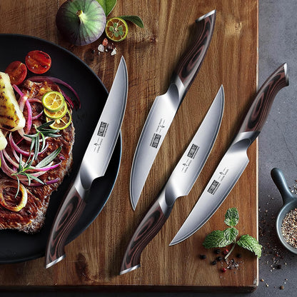 Steak Knives Set of 6 with Block, 4.5 In Serrated Steak Knife Set | Multipurpose Japanese High Carbon Steel Kitchen Steak Knives with Ergonomic Handle, Ideal Gifts