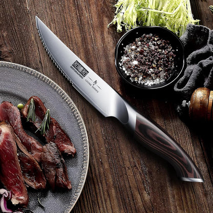 Steak Knives Set of 6 with Block, 4.5 In Serrated Steak Knife Set | Multipurpose Japanese High Carbon Steel Kitchen Steak Knives with Ergonomic Handle, Ideal Gifts
