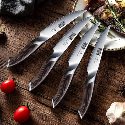 Steak Knives Set of 6 with Block, 4.5 In Serrated Steak Knife Set | Multipurpose Japanese High Carbon Steel Kitchen Steak Knives with Ergonomic Handle, Ideal Gifts