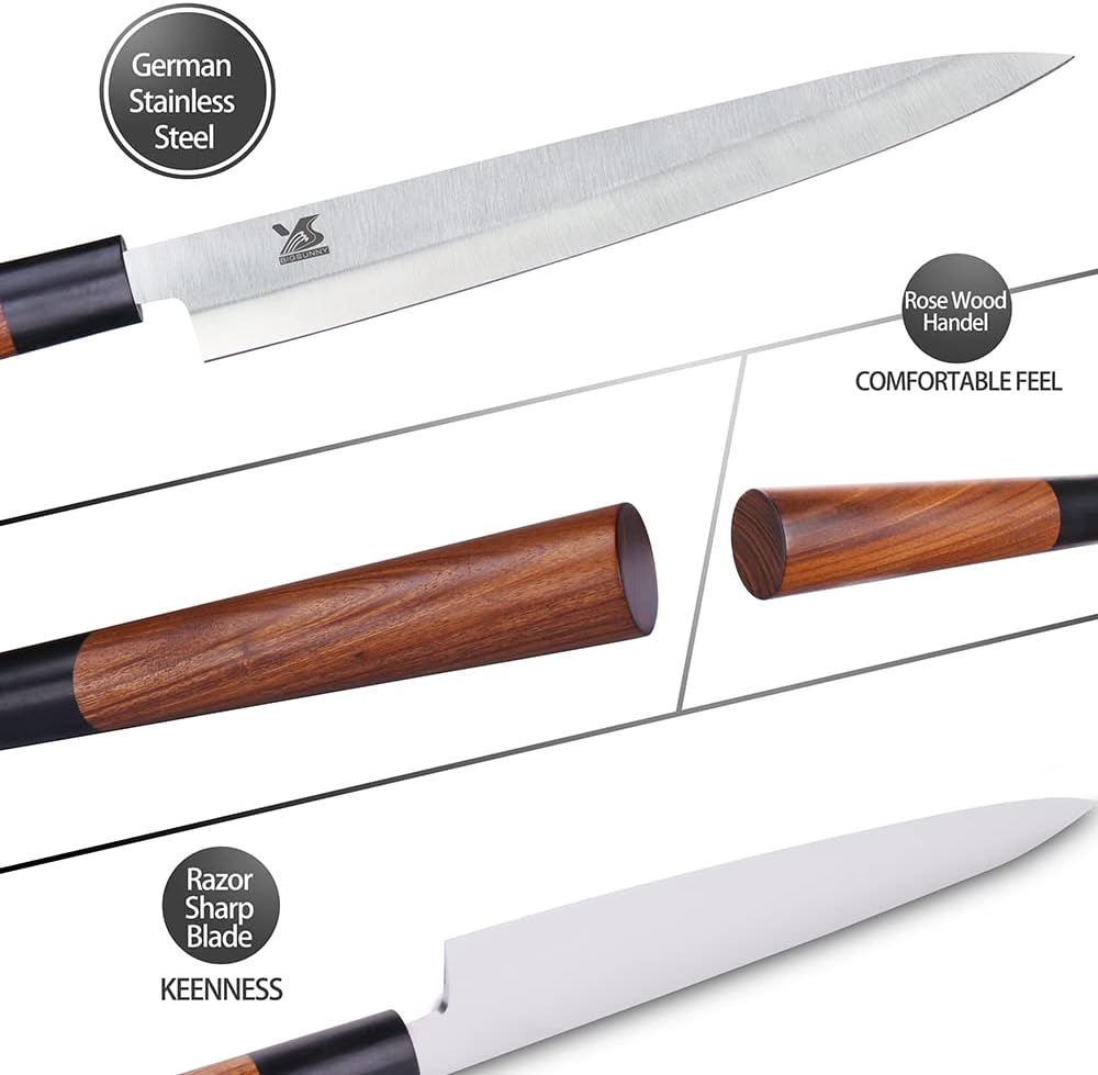 3pcs Sashimi Knives Set - Sushi Knife Set (3 in 1) - Stainless Steel - Brown