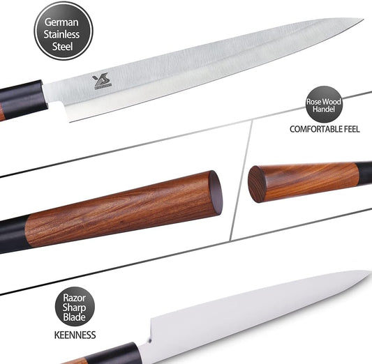 3pcs Sashimi Knives Set - Sushi Knife Set (3 in 1) - Stainless Steel - Brown