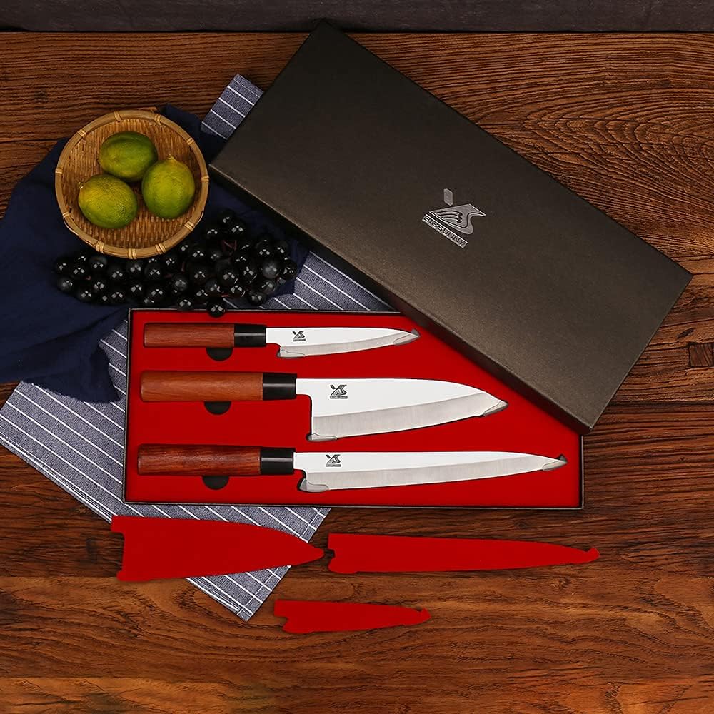 3pcs Sashimi Knives Set - Sushi Knife Set (3 in 1) - Stainless Steel - Brown