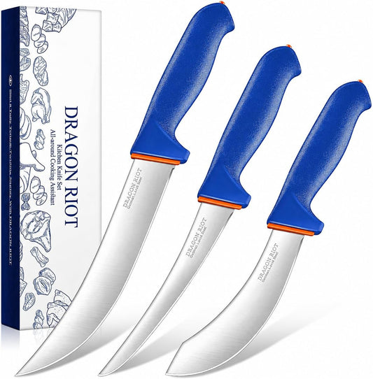 3 Pcs Butcher Knife Set, Stainless Steel Boning & Carving Knives, Sharp Kitchen Cutlery for Meat Cutting Trimming, Perfect for Home Kitchen, Outdoor Camping BBQ & Holiday Gift