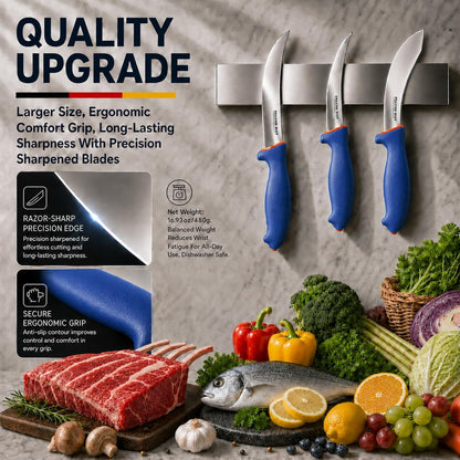 3 Pcs Butcher Knife Set, Stainless Steel Boning & Carving Knives, Sharp Kitchen Cutlery for Meat Cutting Trimming, Perfect for Home Kitchen, Outdoor Camping BBQ & Holiday Gift