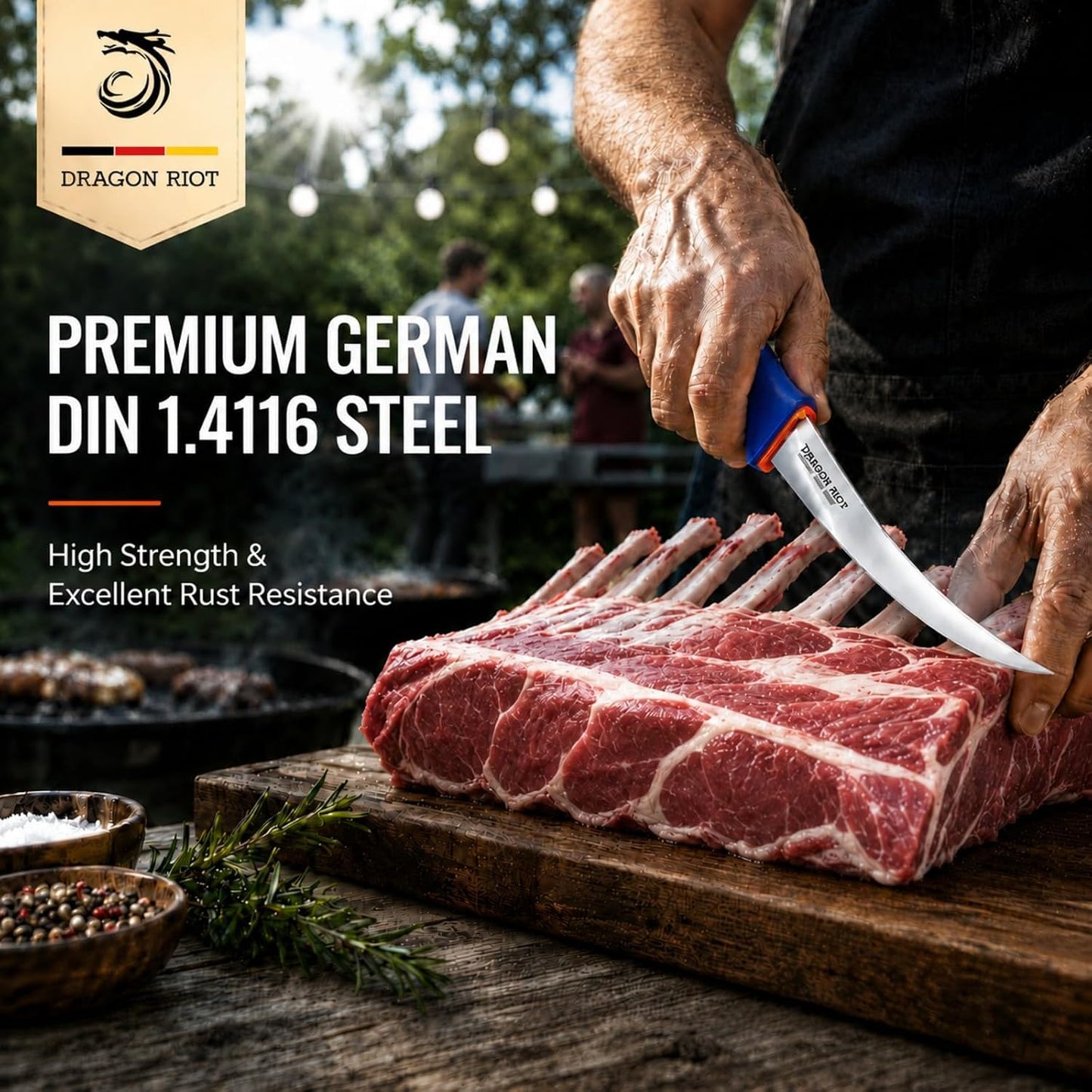 3 Pcs Butcher Knife Set, Stainless Steel Boning & Carving Knives, Sharp Kitchen Cutlery for Meat Cutting Trimming, Perfect for Home Kitchen, Outdoor Camping BBQ & Holiday Gift