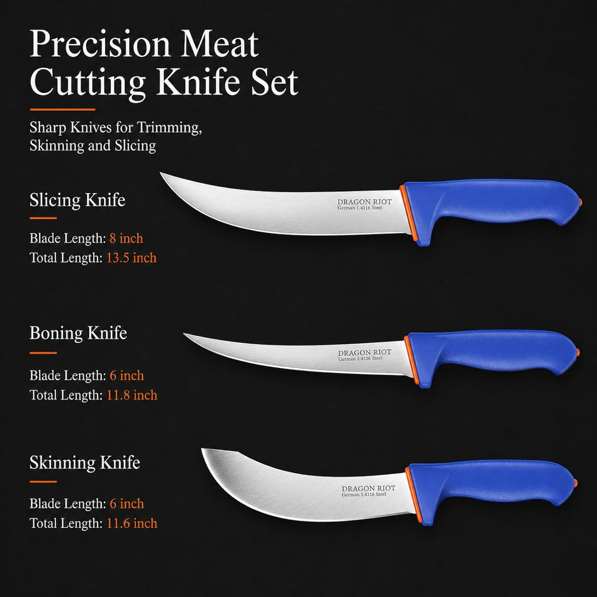 3 Pcs Butcher Knife Set, Stainless Steel Boning & Carving Knives, Sharp Kitchen Cutlery for Meat Cutting Trimming, Perfect for Home Kitchen, Outdoor Camping BBQ & Holiday Gift