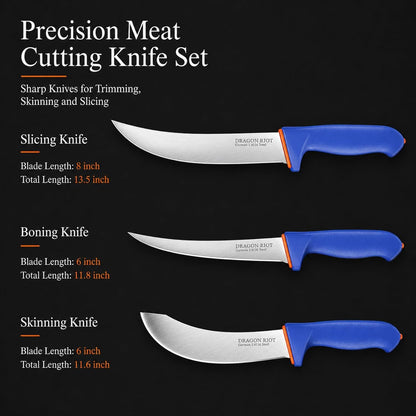 3 Pcs Butcher Knife Set, Stainless Steel Boning & Carving Knives, Sharp Kitchen Cutlery for Meat Cutting Trimming, Perfect for Home Kitchen, Outdoor Camping BBQ & Holiday Gift