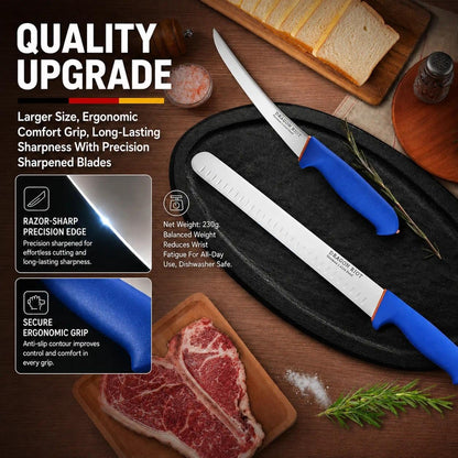 3 Pcs Butcher Knife Set, Stainless Steel Boning & Carving Knives, Sharp Kitchen Cutlery for Meat Cutting Trimming, Perfect for Home Kitchen, Outdoor Camping BBQ & Holiday Gift
