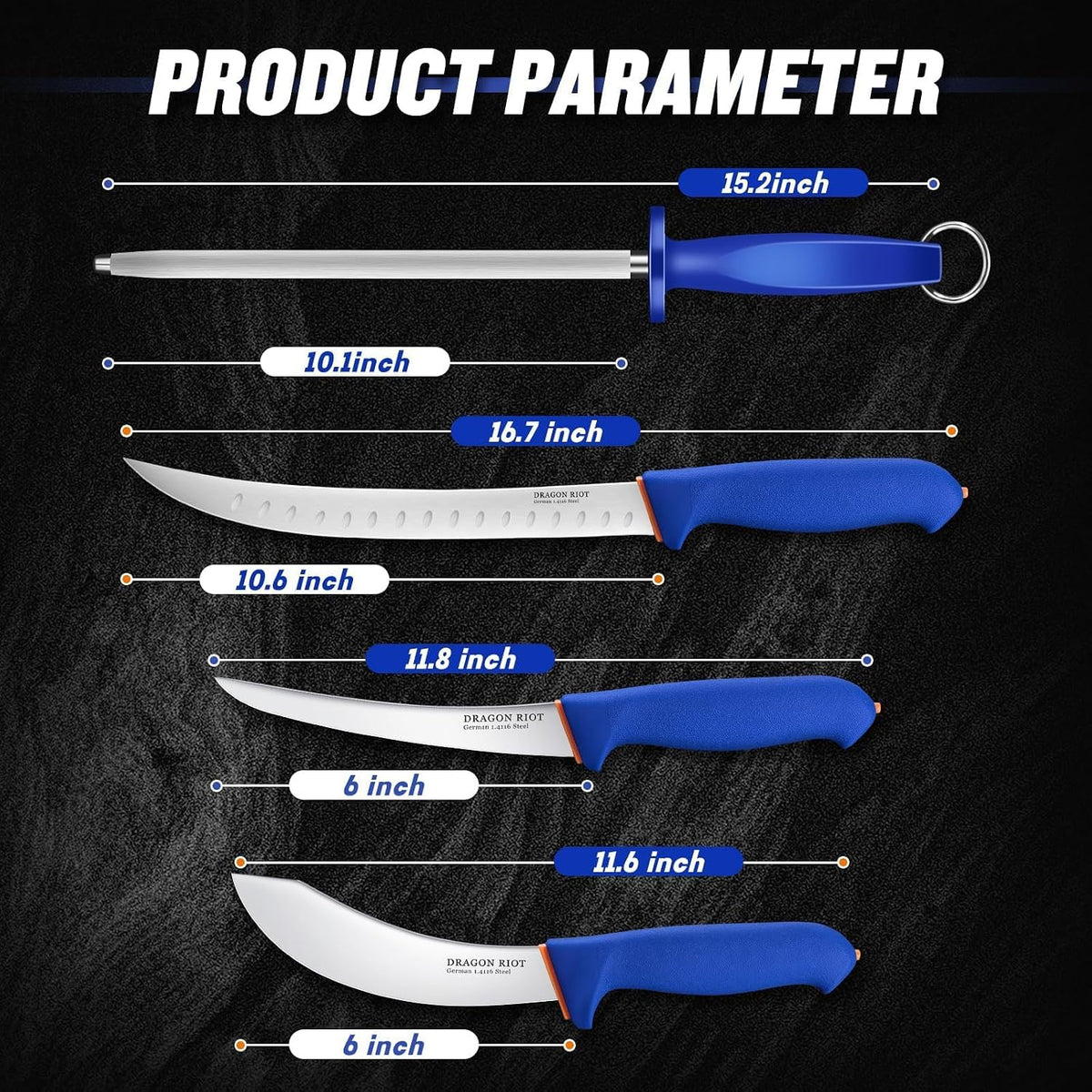 3 Pcs Butcher Knife Set, Stainless Steel Boning & Carving Knives, Sharp Kitchen Cutlery for Meat Cutting Trimming, Perfect for Home Kitchen, Outdoor Camping BBQ & Holiday Gift