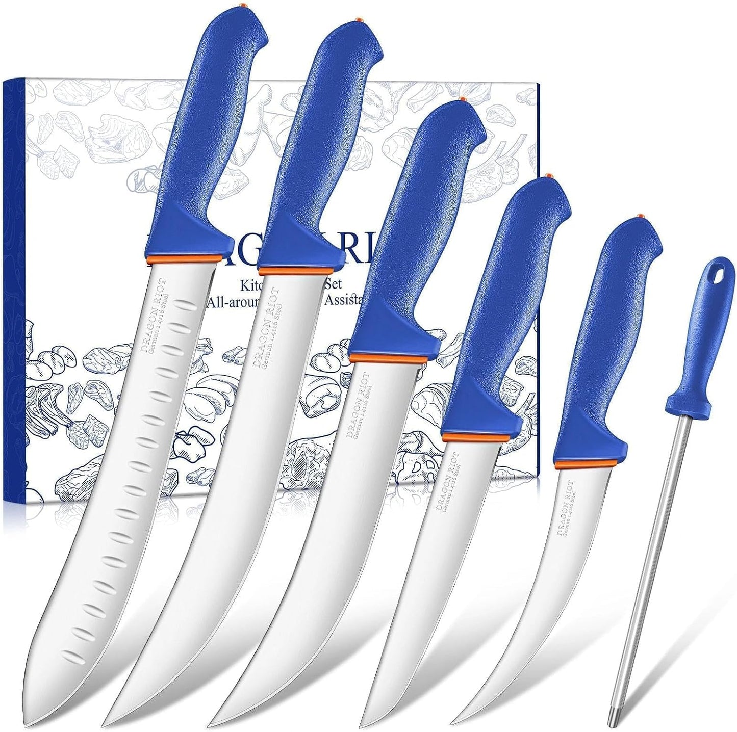 3 Pcs Butcher Knife Set, Stainless Steel Boning & Carving Knives, Sharp Kitchen Cutlery for Meat Cutting Trimming, Perfect for Home Kitchen, Outdoor Camping BBQ & Holiday Gift