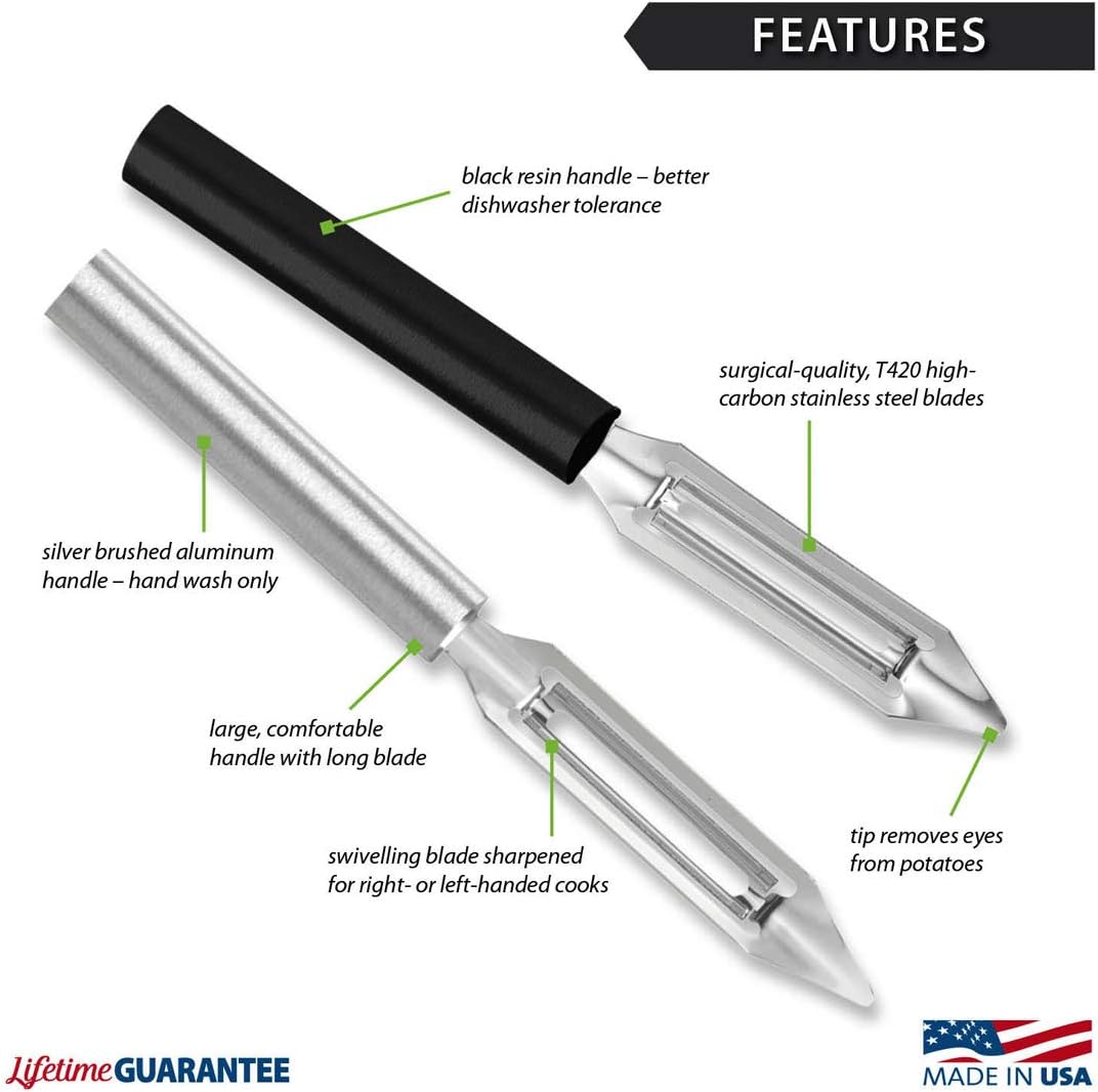 Deluxe Vegetable Peeler (R141), Silver Handle | 2" Stainless Steel Swiveling Blade, Silver Cast Aluminum Handle