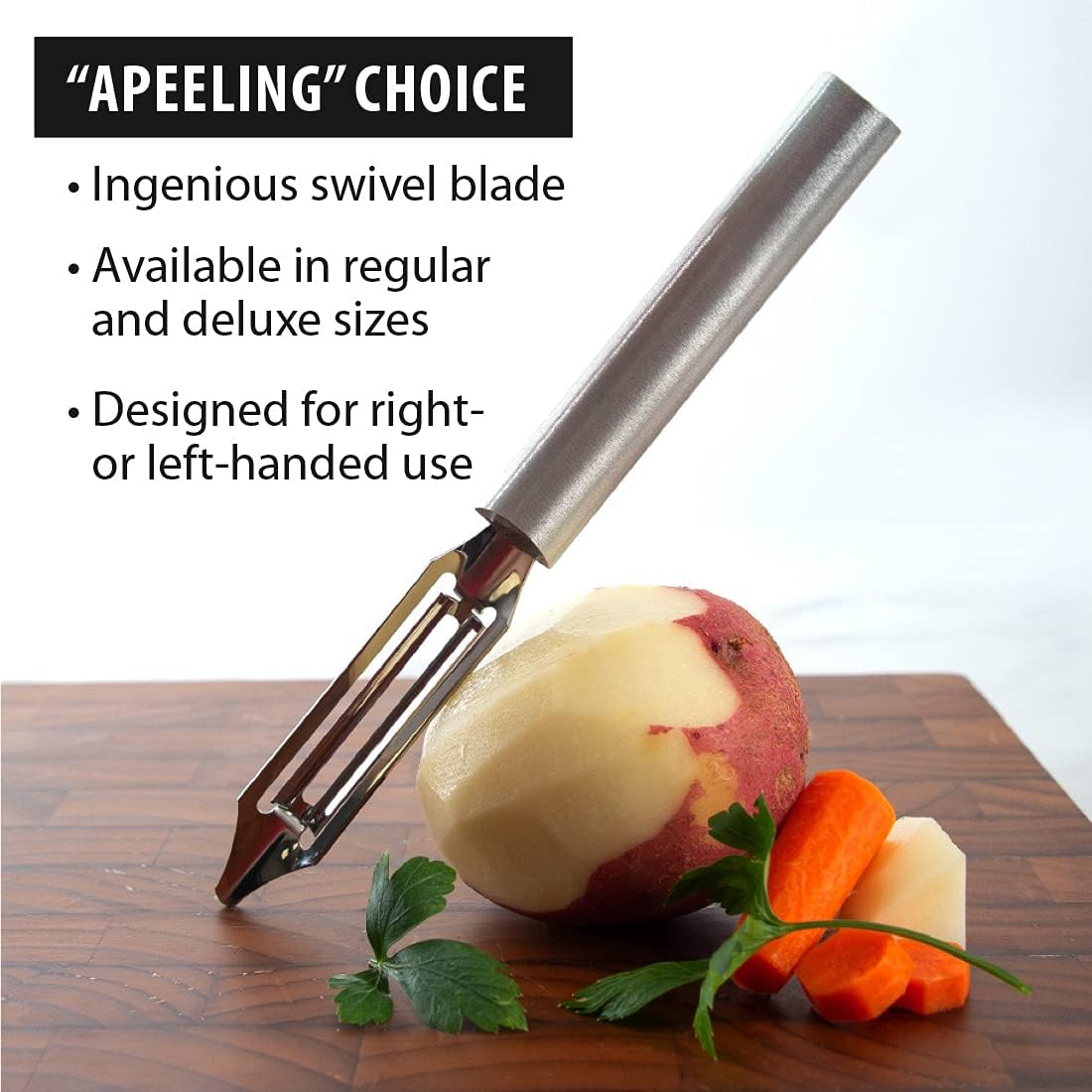 Deluxe Vegetable Peeler (R141), Silver Handle | 2" Stainless Steel Swiveling Blade, Silver Cast Aluminum Handle